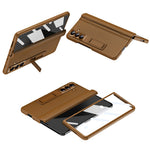For Samsung Galaxy Z Fold8 Ultra Case with Tempered Glass Film Kickstand PC  + PU Leather Folding Phone Cover