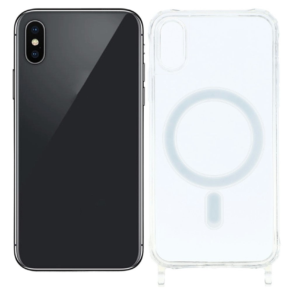 For iPhone XS Max 6.5 inch Magnetic Case TPU+PC 1.5mm Clear Phone Cover with Lanyard Holes