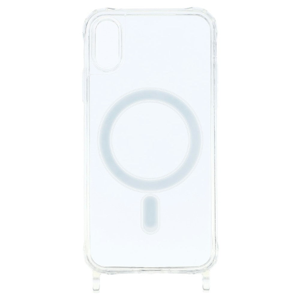 For iPhone XS Max 6.5 inch Magnetic Case TPU+PC 1.5mm Clear Phone Cover with Lanyard Holes