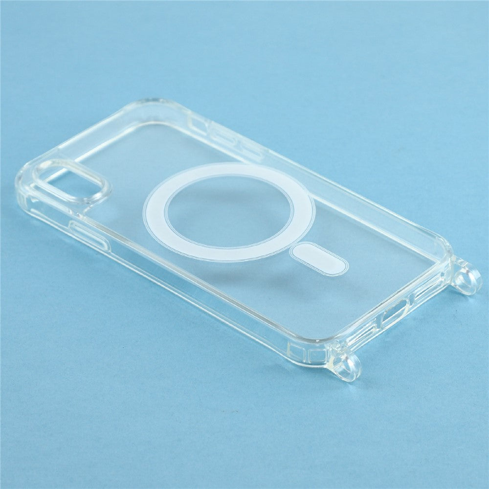 For iPhone XS Max 6.5 inch Magnetic Case TPU+PC 1.5mm Clear Phone Cover with Lanyard Holes