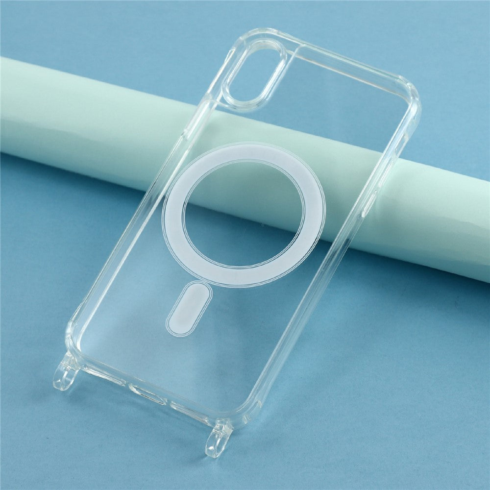 For iPhone XS Max 6.5 inch Magnetic Case TPU+PC 1.5mm Clear Phone Cover with Lanyard Holes