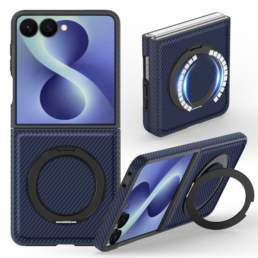 For Samsung Galaxy Z Flip8 Magnetic Case with Kickstand Carbon Fiber Texture PU Leather Phone Back Cover