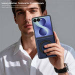 For Samsung Galaxy Z Flip8 Magnetic Case with Kickstand Carbon Fiber Texture PU Leather Phone Back Cover