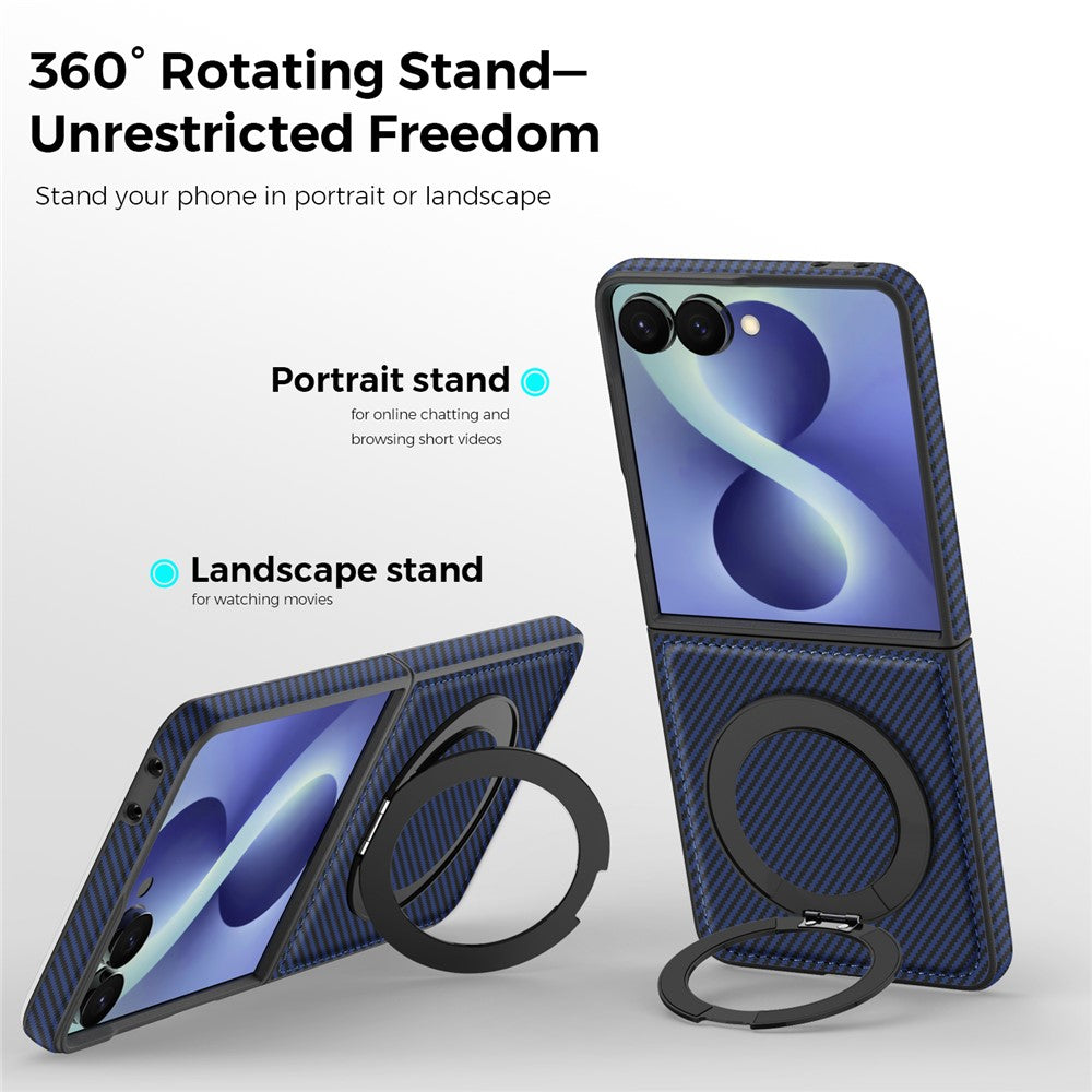 For Samsung Galaxy Z Flip8 Magnetic Case with Kickstand Carbon Fiber Texture PU Leather Phone Back Cover