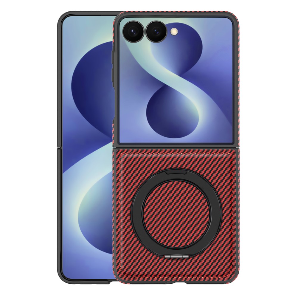 For Samsung Galaxy Z Flip8 Magnetic Case with Kickstand Carbon Fiber Texture PU Leather Phone Back Cover