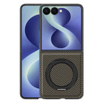 For Samsung Galaxy Z Flip8 Magnetic Case with Kickstand Carbon Fiber Texture PU Leather Phone Back Cover