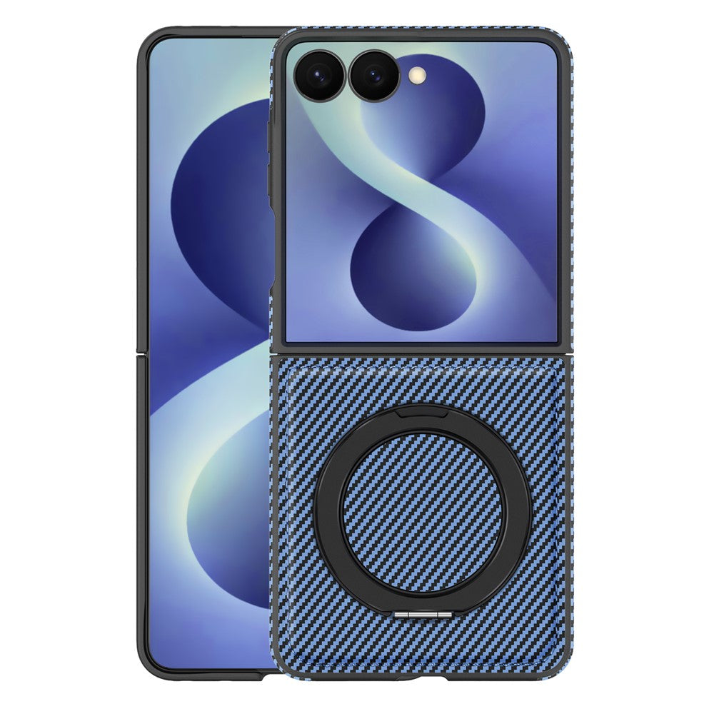 For Samsung Galaxy Z Flip8 Magnetic Case with Kickstand Carbon Fiber Texture PU Leather Phone Back Cover