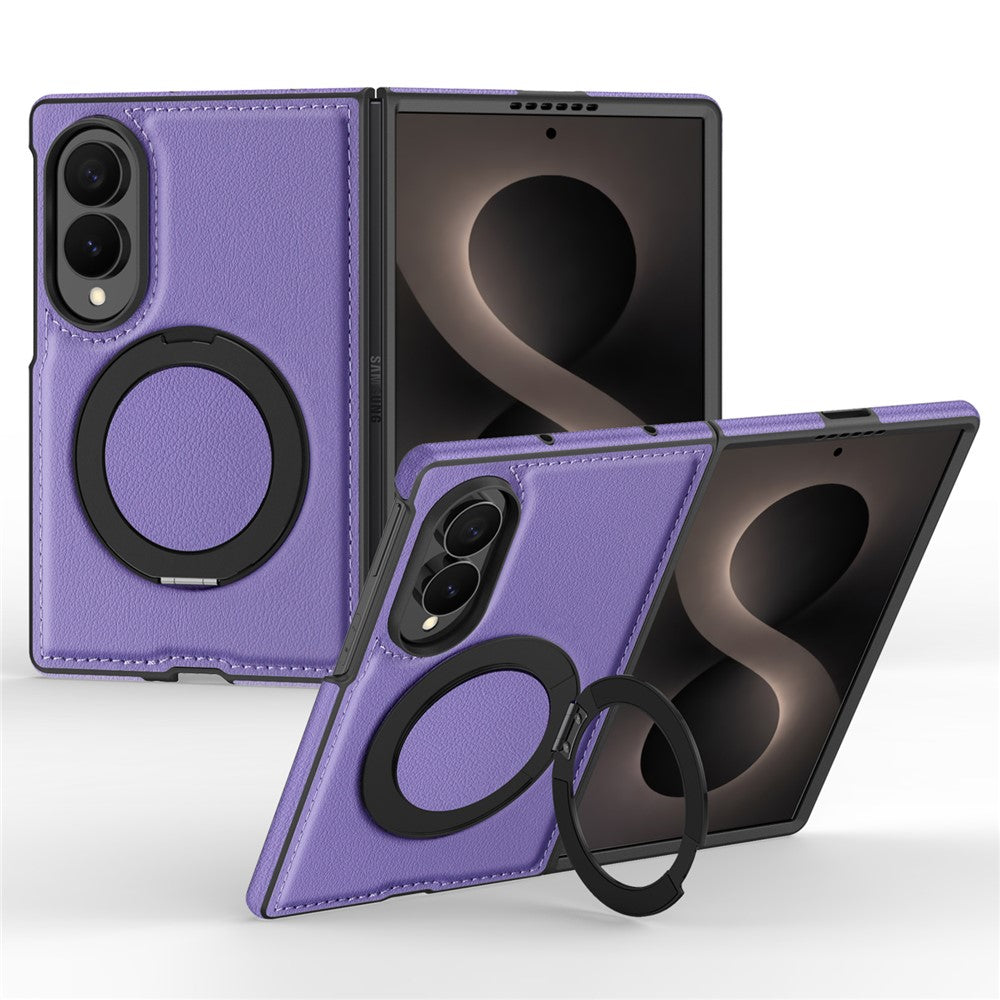 For Samsung Galaxy Z Fold8 Magnetic Case with Ring Kickstand PU Leather Back Cover