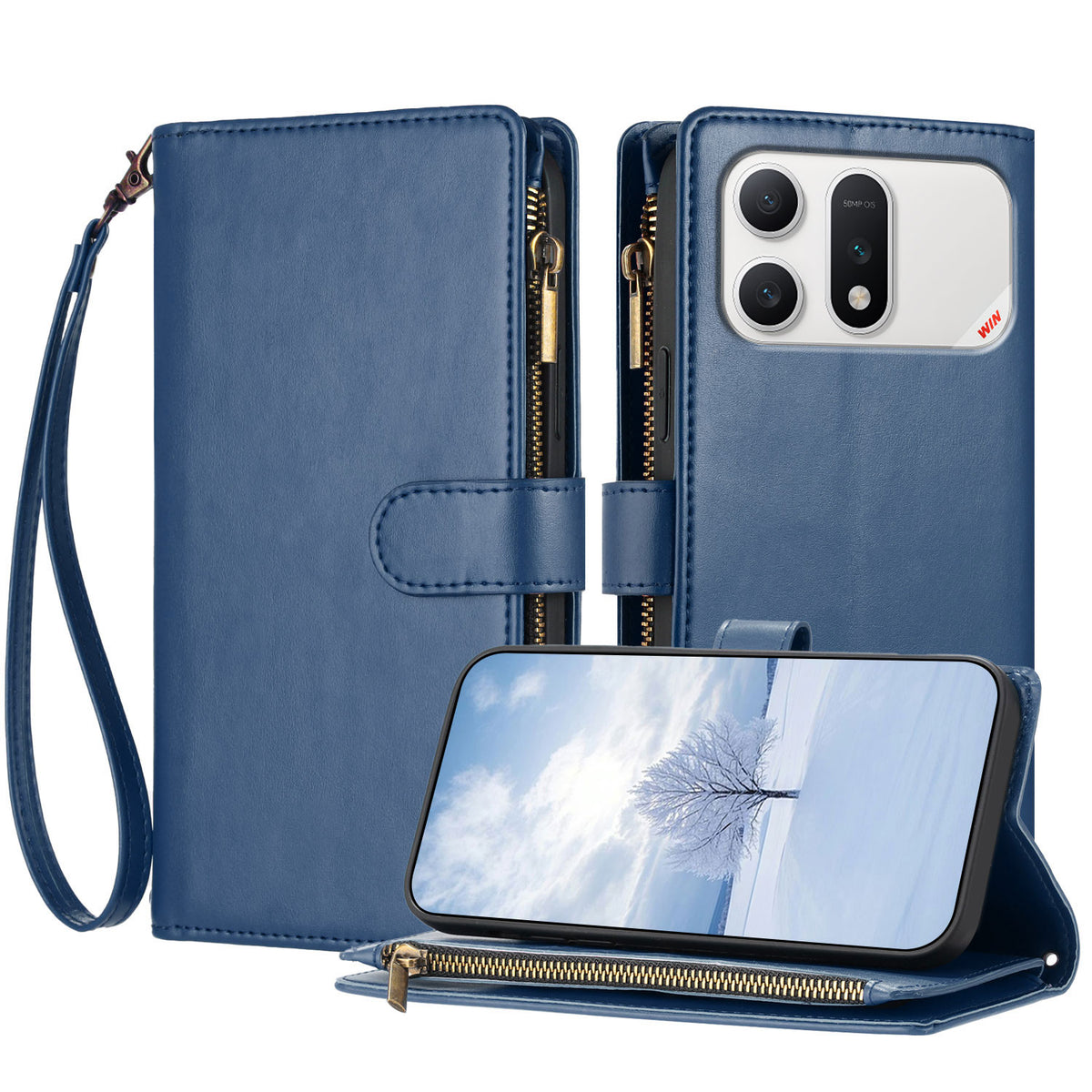For Honor Win Turbo 5G Læder Cover Lynlås Pung Stativ Stødsikkert Telefoncover med Håndrem
