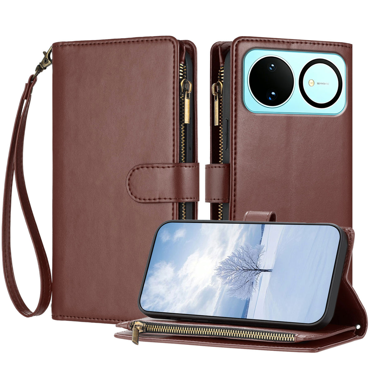 For Huawei nova 16 5G Leather Case Zipper Wallet Stand Shockproof Phone Cover with Wrist Strap