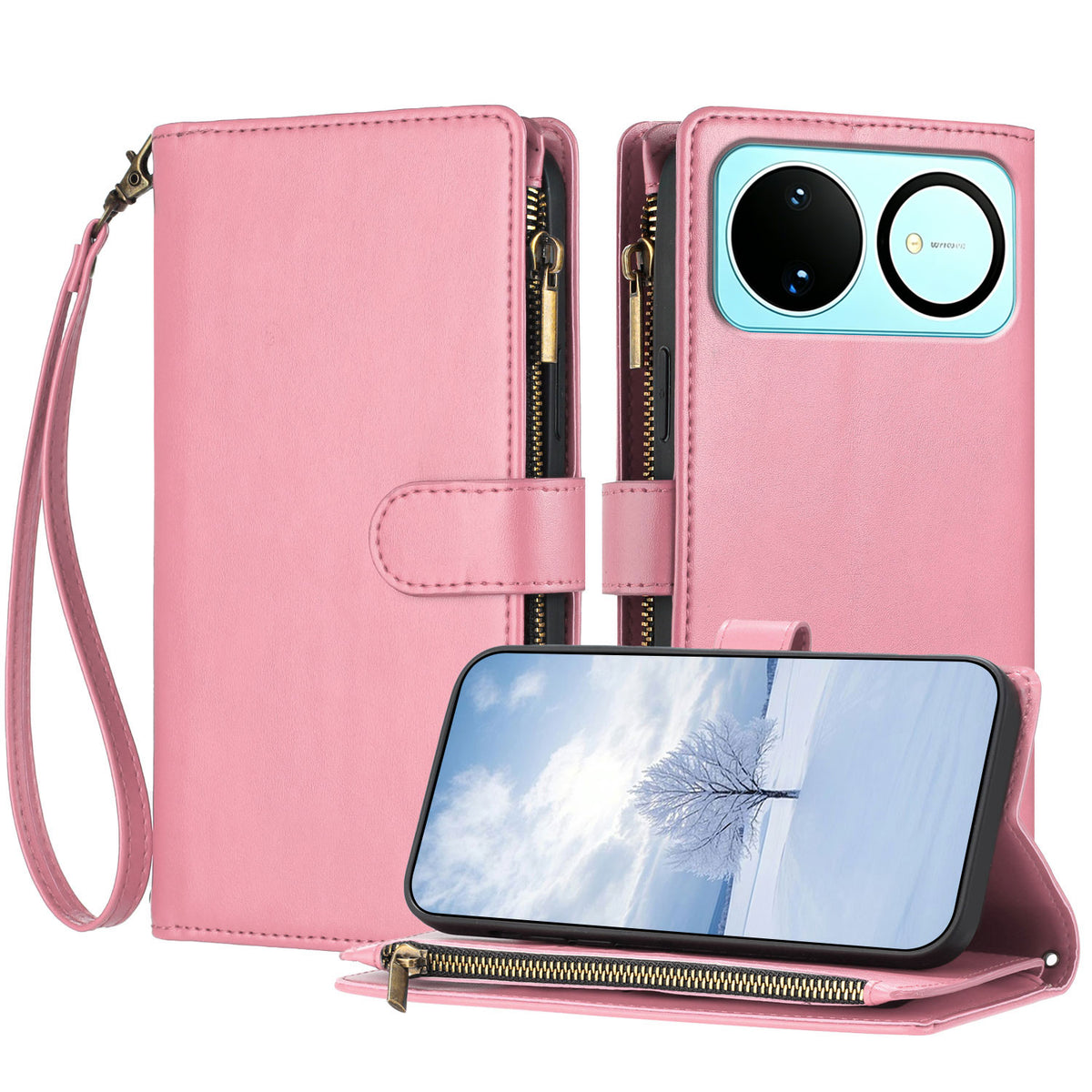 For Huawei nova 16 5G Leather Case Zipper Wallet Stand Shockproof Phone Cover with Wrist Strap