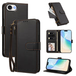 Til iPhone 16e / iPhone 17e etui med 4 kortlommer, tegnebogsstander, PU-lædertelefoncover med håndledsrem