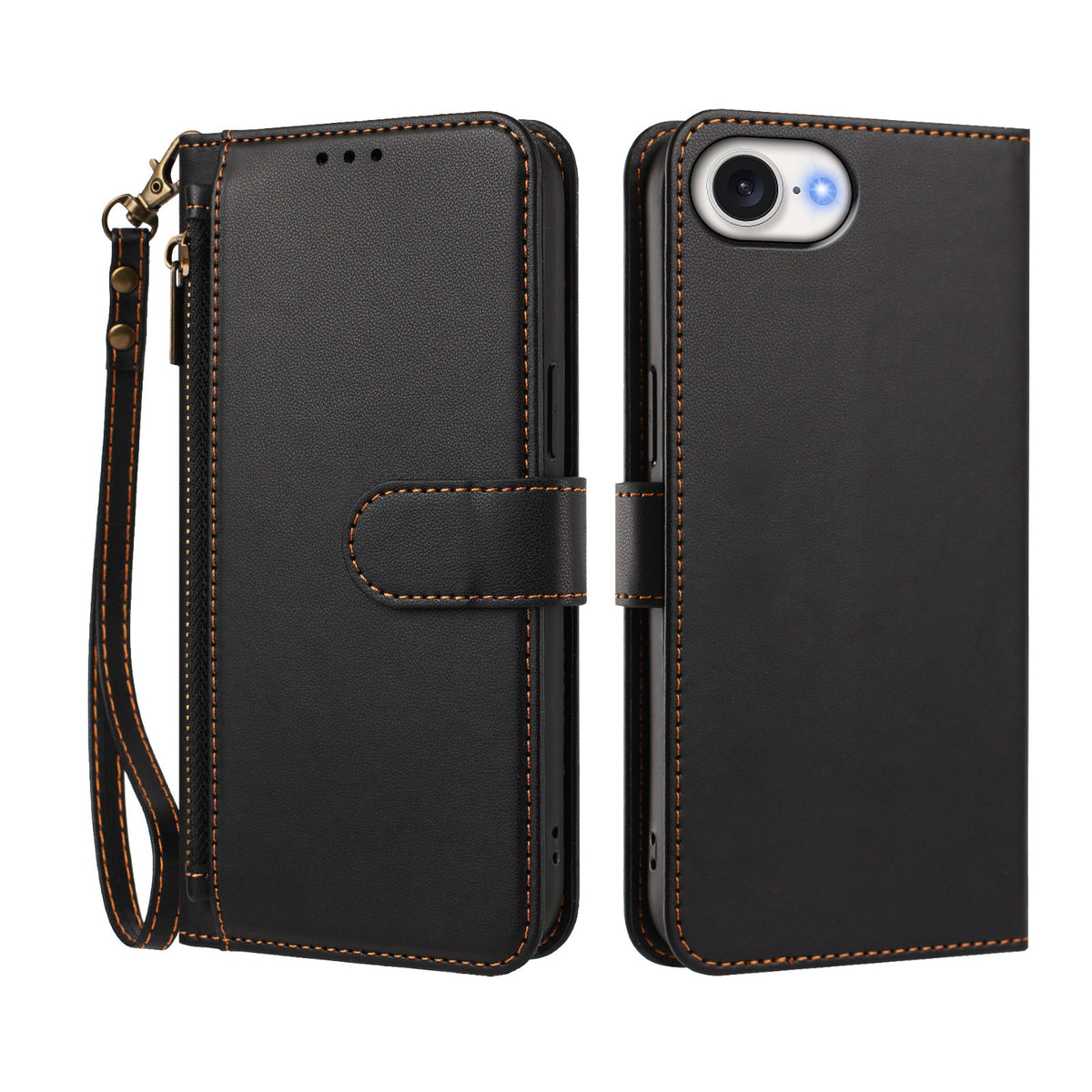 Til iPhone 16e / iPhone 17e etui med 4 kortlommer, tegnebogsstander, PU-lædertelefoncover med håndledsrem