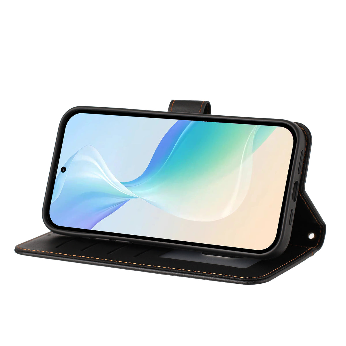 Til iPhone 16e / iPhone 17e etui med 4 kortlommer, tegnebogsstander, PU-lædertelefoncover med håndledsrem