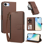 Til iPhone 16e / iPhone 17e etui med 4 kortlommer, tegnebogsstander, PU-lædertelefoncover med håndledsrem