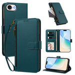 Til iPhone 16e / iPhone 17e etui med 4 kortlommer, tegnebogsstander, PU-lædertelefoncover med håndledsrem