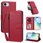 Til iPhone 16e / iPhone 17e etui med 4 kortlommer, tegnebogsstander, PU-lædertelefoncover med håndledsrem