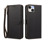 For iPhone 15 Case 4 Card Slots Wallet Stand PU Leather Phone Cover with Wrist Strap