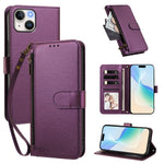 For iPhone 15 Case 4 Card Slots Wallet Stand PU Leather Phone Cover with Wrist Strap