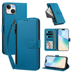 For iPhone 15 Case 4 Card Slots Wallet Stand PU Leather Phone Cover with Wrist Strap