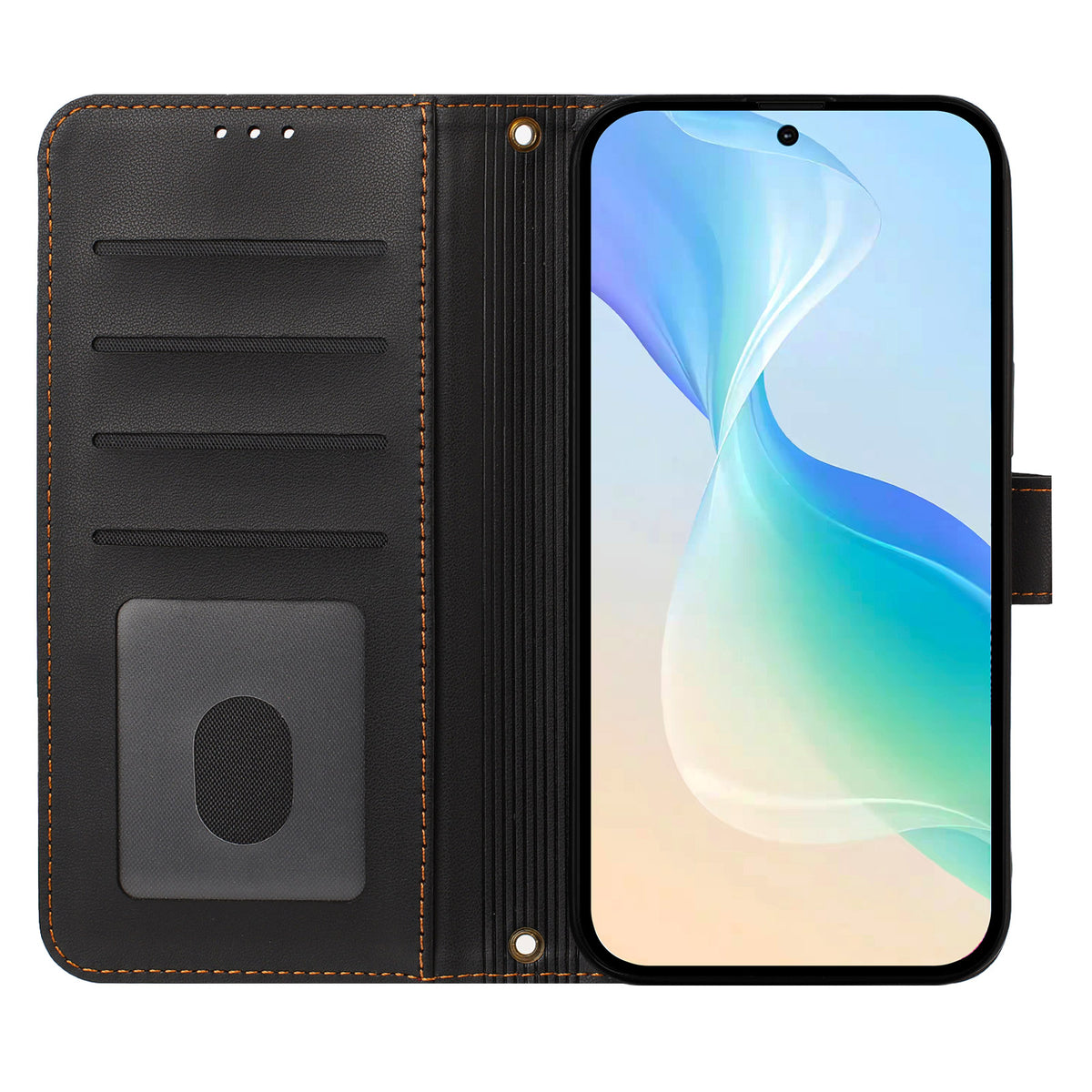 For iPhone 15 Pro Max Case 4 Card Slots Wallet Stand PU Leather Phone Cover with Wrist Strap