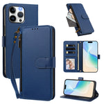 For iPhone 15 Pro Max Case 4 Card Slots Wallet Stand PU Leather Phone Cover with Wrist Strap