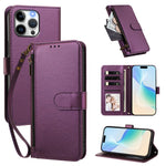 For iPhone 15 Pro Max Case 4 Card Slots Wallet Stand PU Leather Phone Cover with Wrist Strap