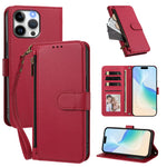 For iPhone 15 Pro Max Case 4 Card Slots Wallet Stand PU Leather Phone Cover with Wrist Strap