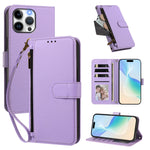 For iPhone 15 Pro Max Case 4 Card Slots Wallet Stand PU Leather Phone Cover with Wrist Strap