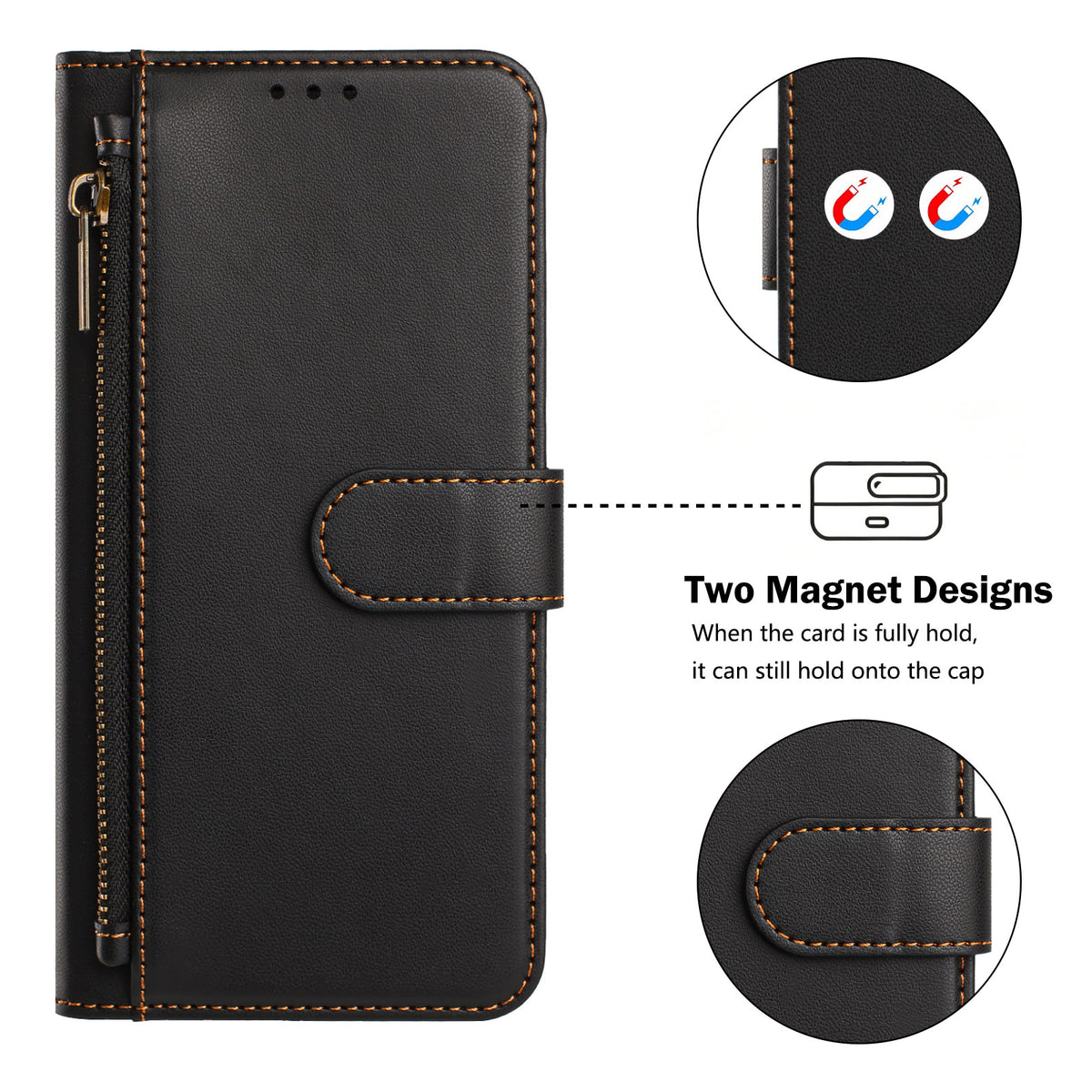 For iPhone 15 Pro Case 4 Card Slots Wallet Stand PU Leather Phone Cover with Wrist Strap