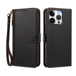 For iPhone 15 Pro Case 4 Card Slots Wallet Stand PU Leather Phone Cover with Wrist Strap