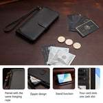 For iPhone 15 Pro Case 4 Card Slots Wallet Stand PU Leather Phone Cover with Wrist Strap