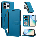For iPhone 15 Pro Case 4 Card Slots Wallet Stand PU Leather Phone Cover with Wrist Strap