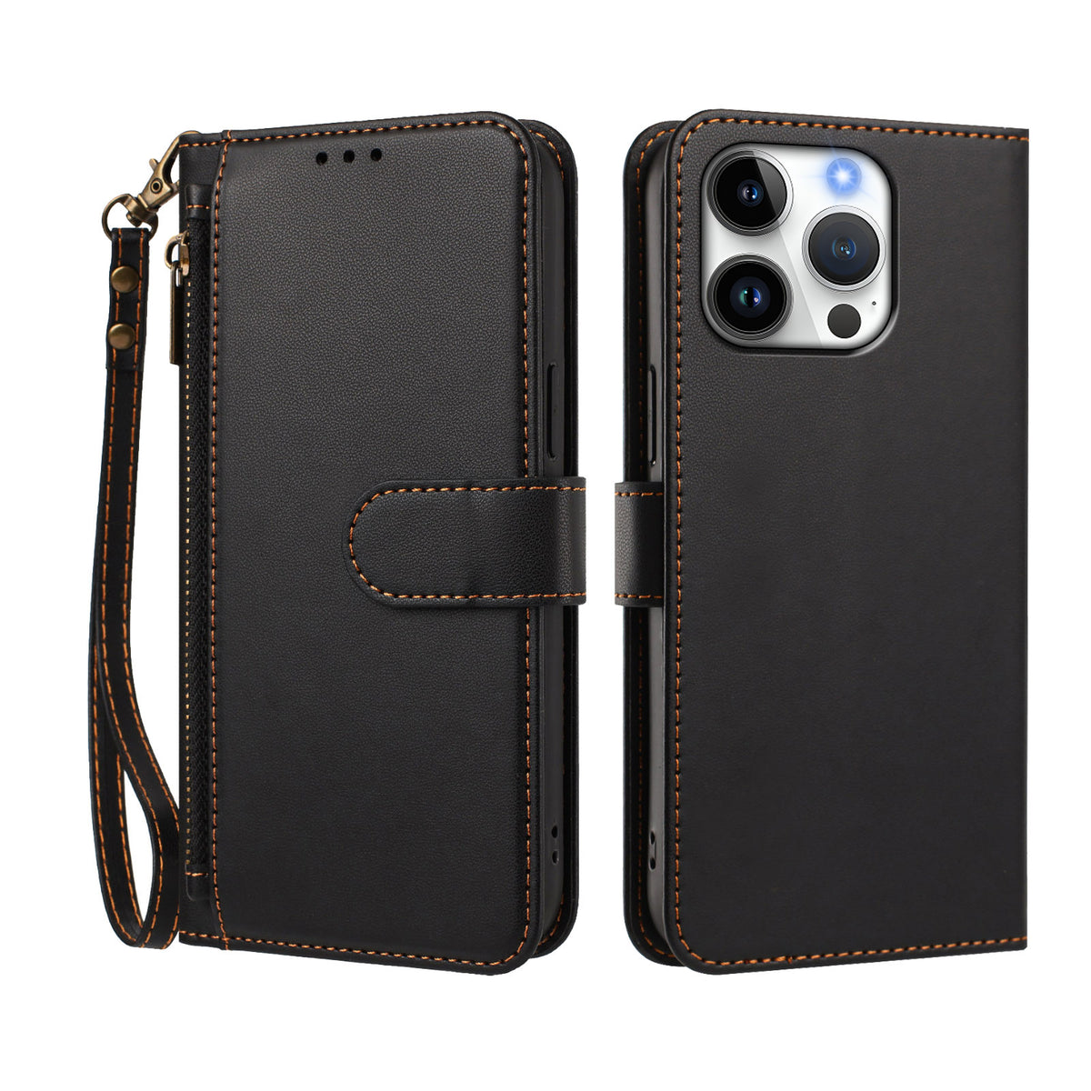 For iPhone 16 Pro Case 4 Card Slots Wallet Stand PU Leather Phone Cover with Wrist Strap