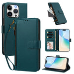 For iPhone 16 Pro Case 4 Card Slots Wallet Stand PU Leather Phone Cover with Wrist Strap