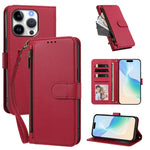 For iPhone 16 Pro Case 4 Card Slots Wallet Stand PU Leather Phone Cover with Wrist Strap