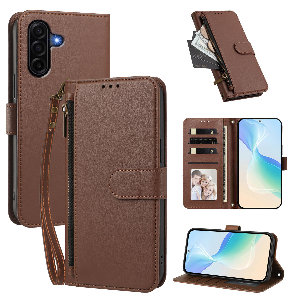 For Samsung Galaxy A37 5G / A36 5G / A56 5G Case 4 Card Slots Wallet Stand PU Leather Phone Cover with Wrist Strap