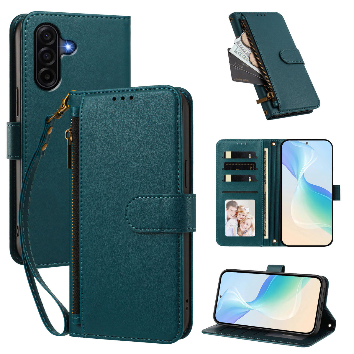 For Samsung Galaxy A37 5G / A36 5G / A56 5G Case 4 Card Slots Wallet Stand PU Leather Phone Cover with Wrist Strap