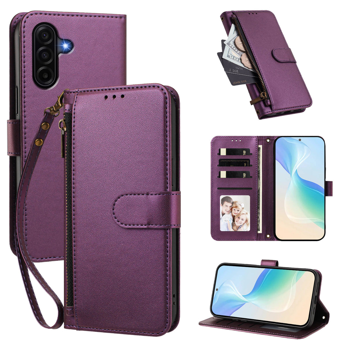 For Samsung Galaxy A37 5G / A36 5G / A56 5G Case 4 Card Slots Wallet Stand PU Leather Phone Cover with Wrist Strap