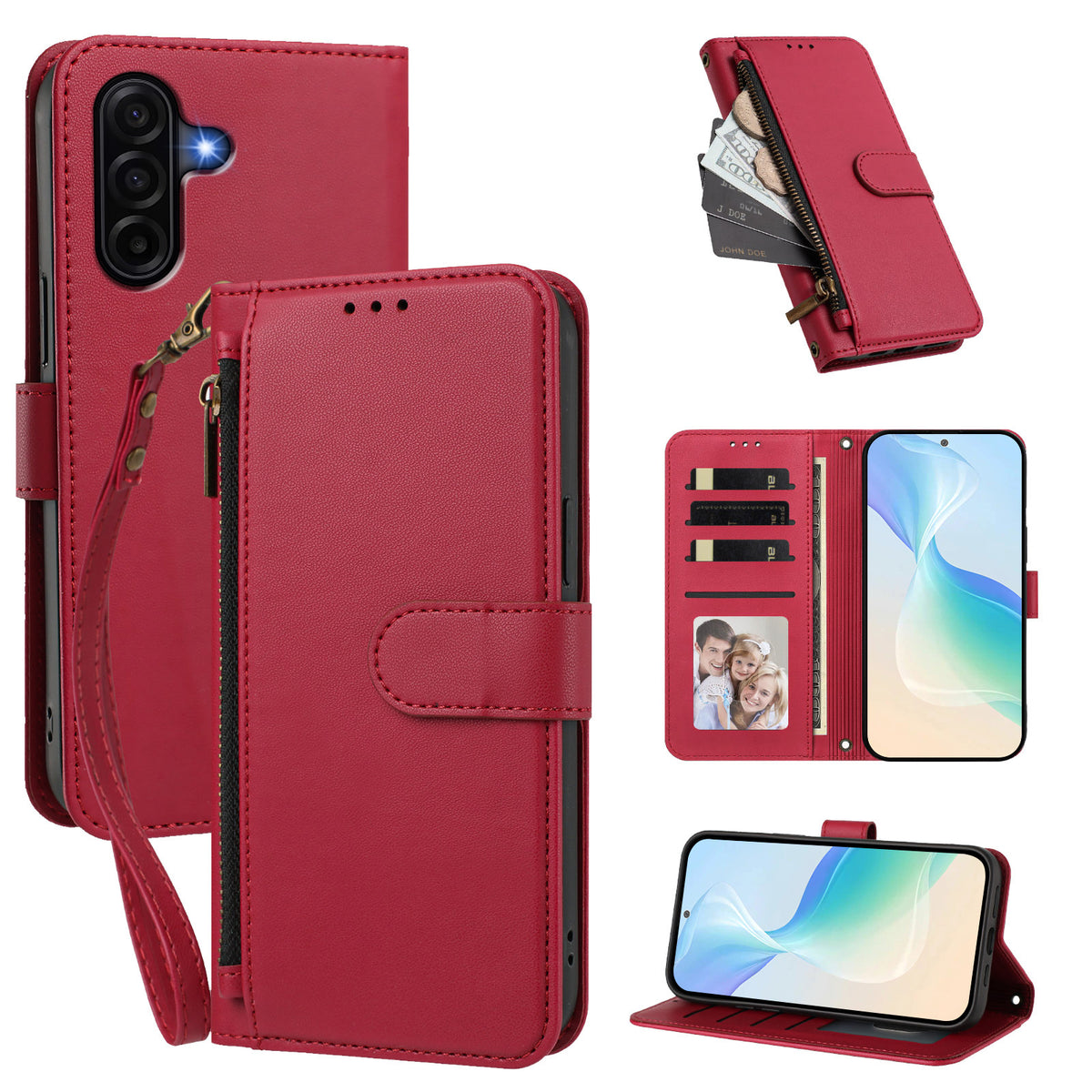 For Samsung Galaxy A37 5G / A36 5G / A56 5G Case 4 Card Slots Wallet Stand PU Leather Phone Cover with Wrist Strap