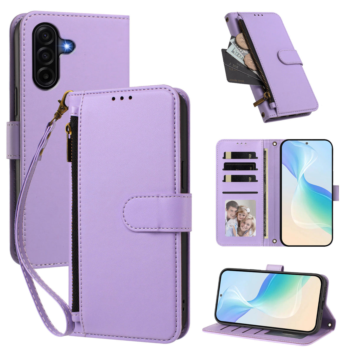 For Samsung Galaxy A37 5G / A36 5G / A56 5G Case 4 Card Slots Wallet Stand PU Leather Phone Cover with Wrist Strap
