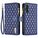 BINFEN COLOR BF Style-15 för Samsung Galaxy A34 5G Präglat rombmönster PU-läderfodral Folio Magnetisk plånbok Stativ Blixtlåsficka mobilskal med rem