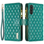 BINFEN COLOR BF Style-15 för Samsung Galaxy A34 5G Präglat rombmönster PU-läderfodral Folio Magnetisk plånbok Stativ Blixtlåsficka mobilskal med rem