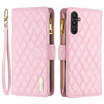 BINFEN COLOR BF Style-15 för Samsung Galaxy A34 5G Präglat rombmönster PU-läderfodral Folio Magnetisk plånbok Stativ Blixtlåsficka mobilskal med rem