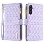 BINFEN COLOR BF Style-15 för Samsung Galaxy A34 5G Präglat rombmönster PU-läderfodral Folio Magnetisk plånbok Stativ Blixtlåsficka mobilskal med rem