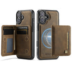 AUTSPACE for iPhone 17 Case A13 Vintage Leather Back Cover with Magnetic Detachable Card Bag