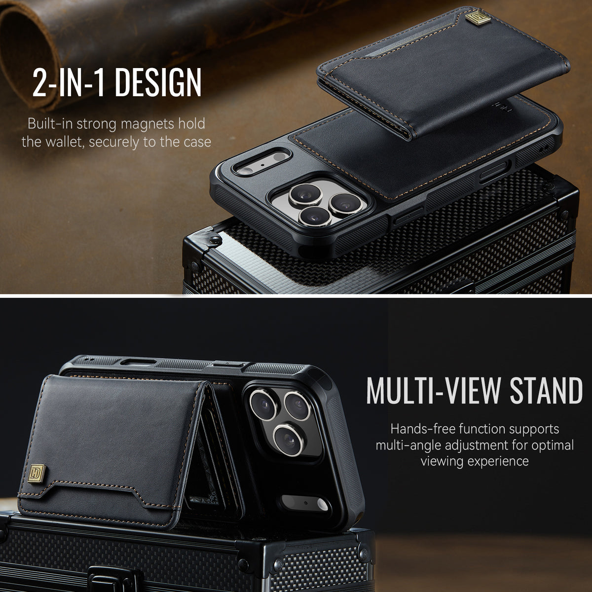 AUTSPACE for iPhone 17 Pro Max Case  A13 Vintage Leather Back Cover with Magnetic Detachable Card Bag