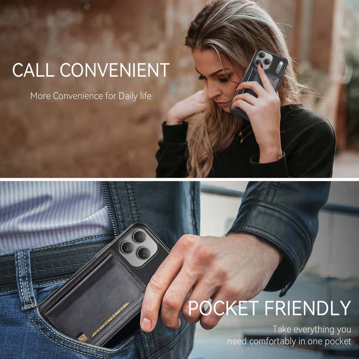 AUTSPACE for iPhone 17 Pro Max Case  A13 Vintage Leather Back Cover with Magnetic Detachable Card Bag