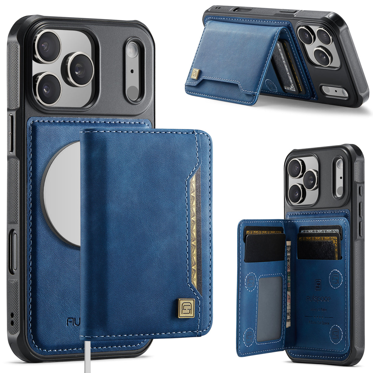 AUTSPACE for iPhone 17 Pro Max Case  A13 Vintage Leather Back Cover with Magnetic Detachable Card Bag
