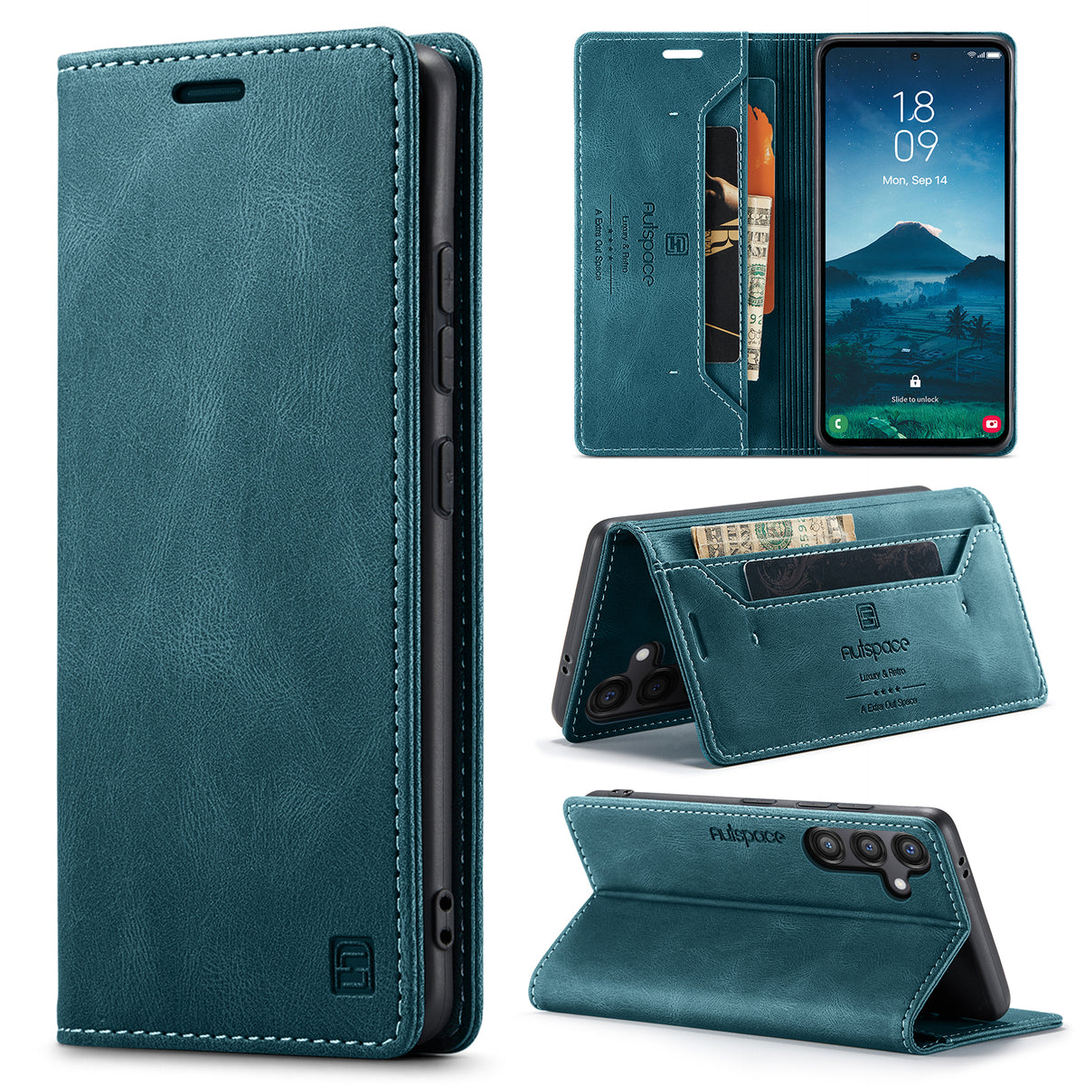 AUTSPACE til Samsung Galaxy S25 FE Wallet Case A01 Læder Stand Cover med RFID-blokerende Kortrum